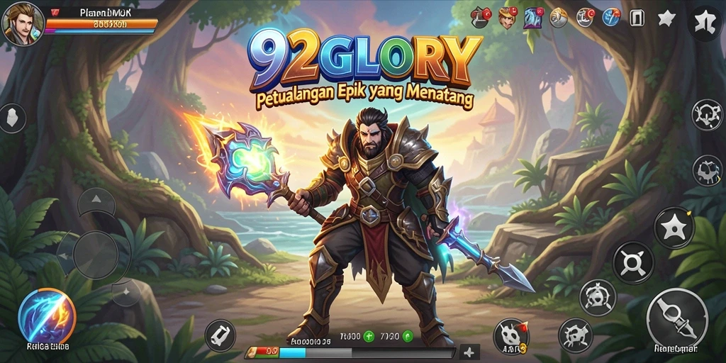 Tangkapan layar utama dari gameplay 92GLORY menampilkan aksi seru di lingkungan yang menakjubkan.