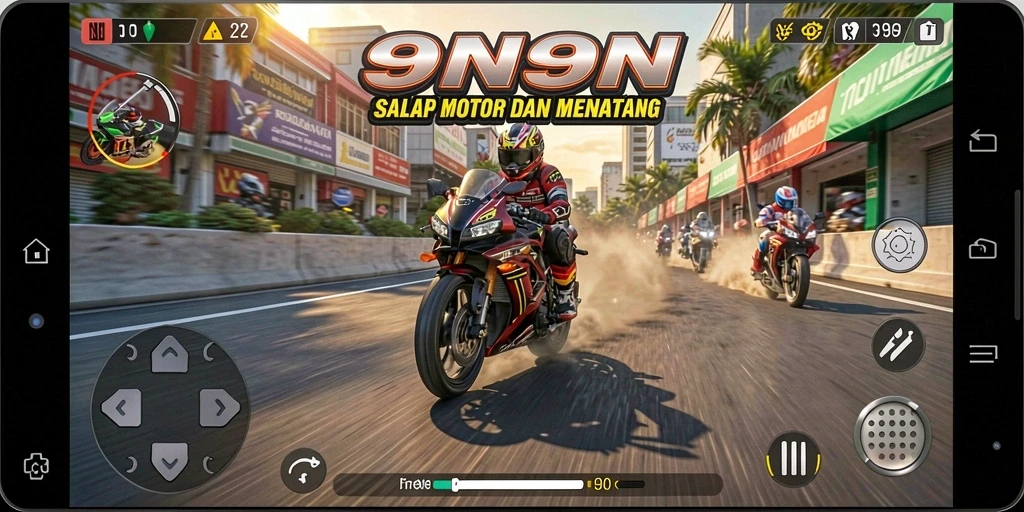 Screenshot dari gameplay balap motor yang seru di 9N9N.