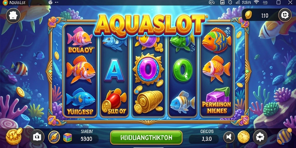 Tampilan gameplay AQUASLOT dengan tema slot yang menarik dan interaktif.