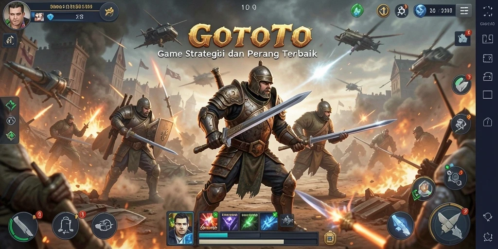 Screenshot menampilkan pertempuran epik dan strategi di GOTOTO.