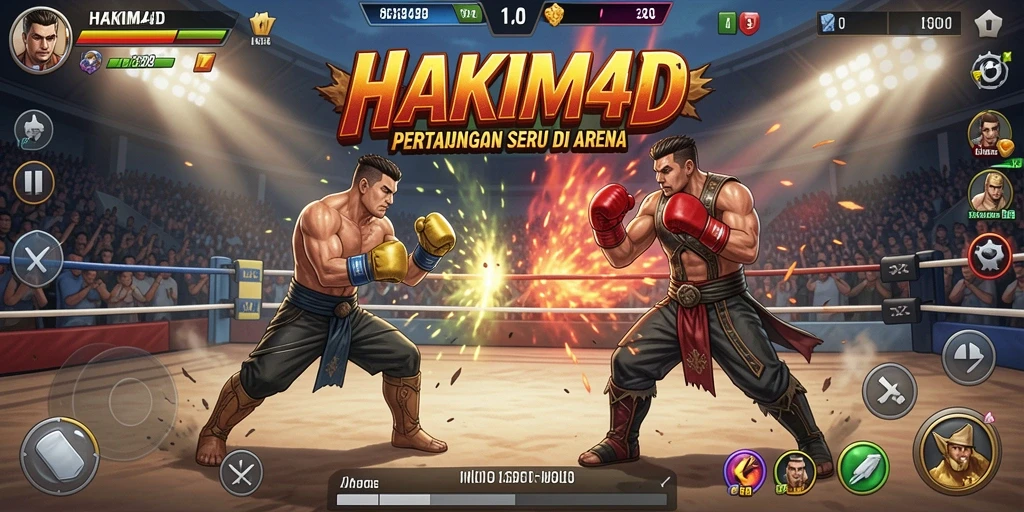 Tampilan gameplay HAKIM4D yang mendebarkan dalam arena Fighting.