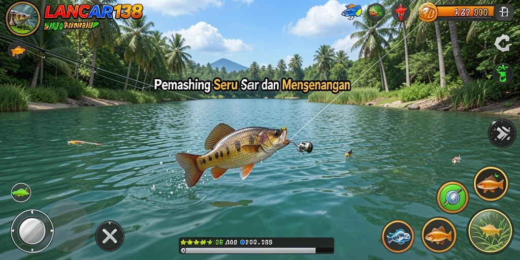 Tampilan gameplay LANCAR138, menunjukkan aksi memancing yang seru.