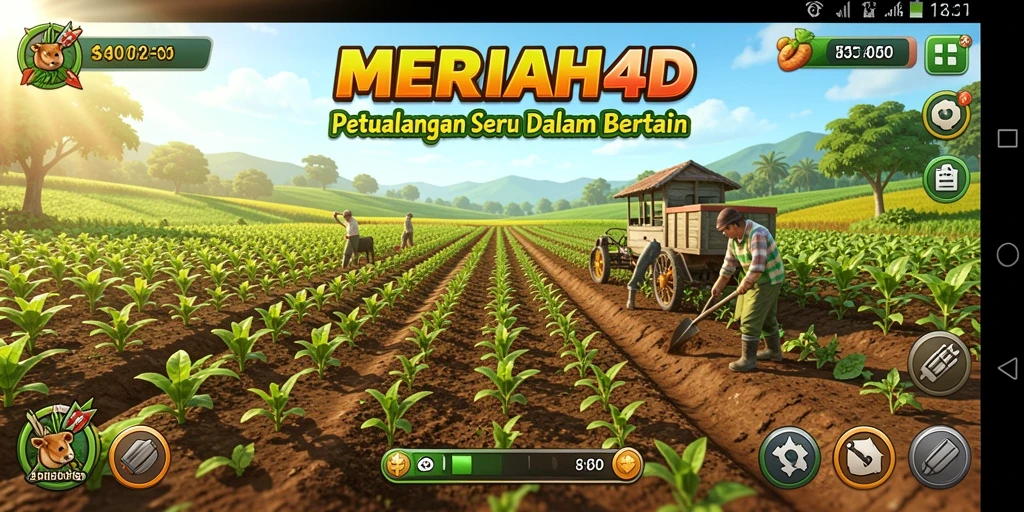 Tampilan gameplay seru di MERIAH4D yang menampilkan aktivitas bertani.