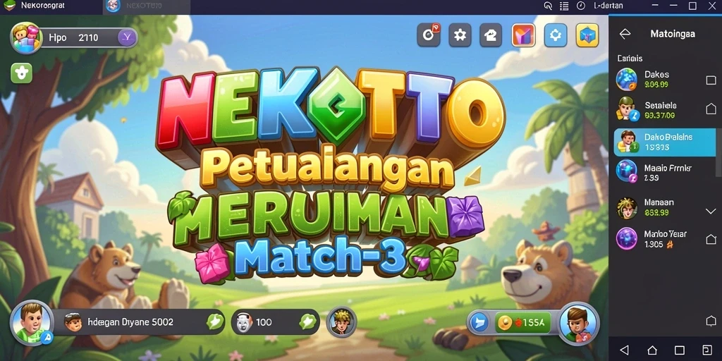 Screenshot NEKOTOTO menampilkan gameplay seru Match-3 yang menantang.