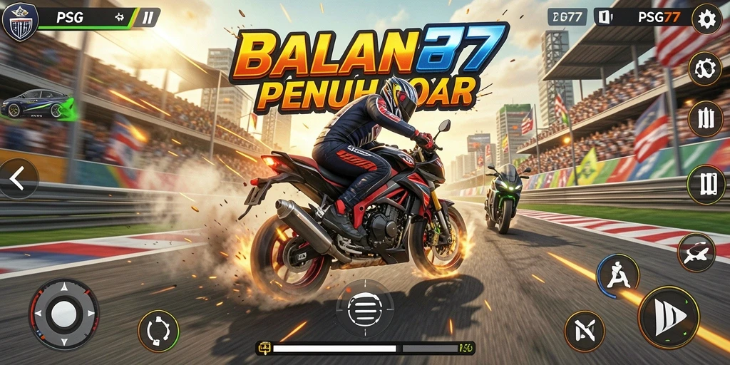 Gameplay mendebarkan dalam balapan motor yang cepat.