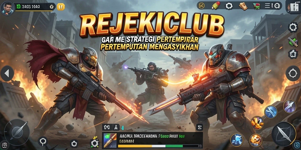 Screenshot permainan REJEKICLUB yang menunjukkan pertempuran strategis.