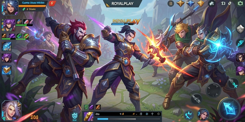Tampilan gameplay <strong>ROYALPLAY</strong> dengan aksi pertempuran yang intens.