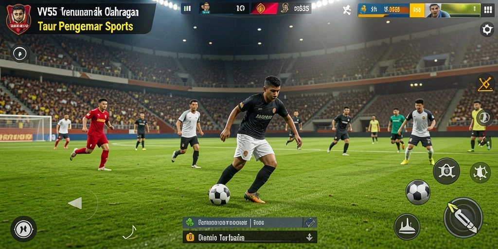 Screenshot gameplay <strong>VV55</strong> menunjukkan aksi seru di lapangan olahraga.