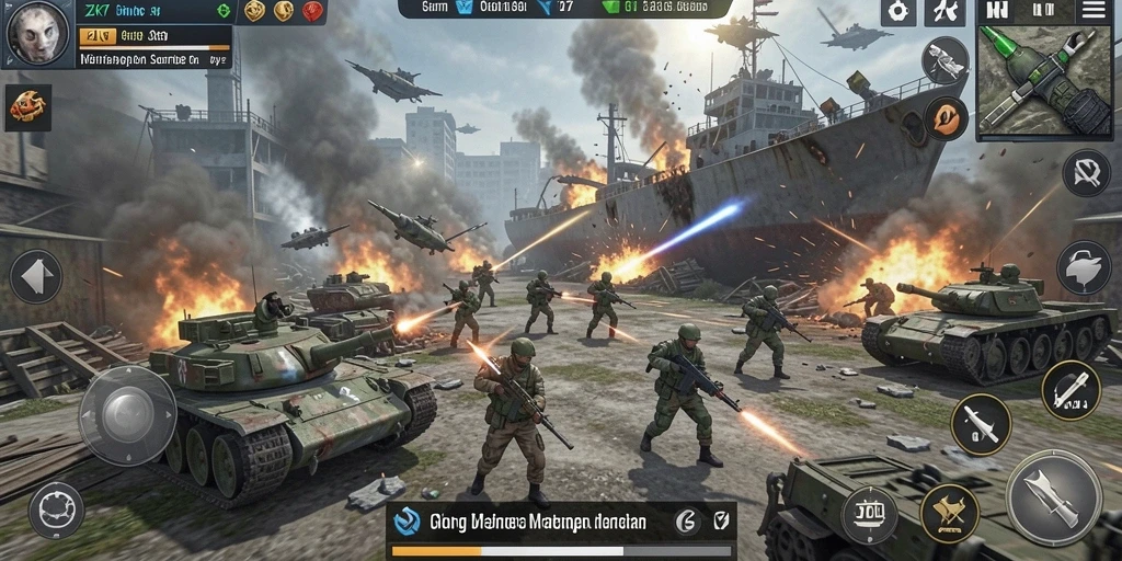 Tangkapan layar gameplay ZK7 yang menampilkan strategi pertempuran intens.